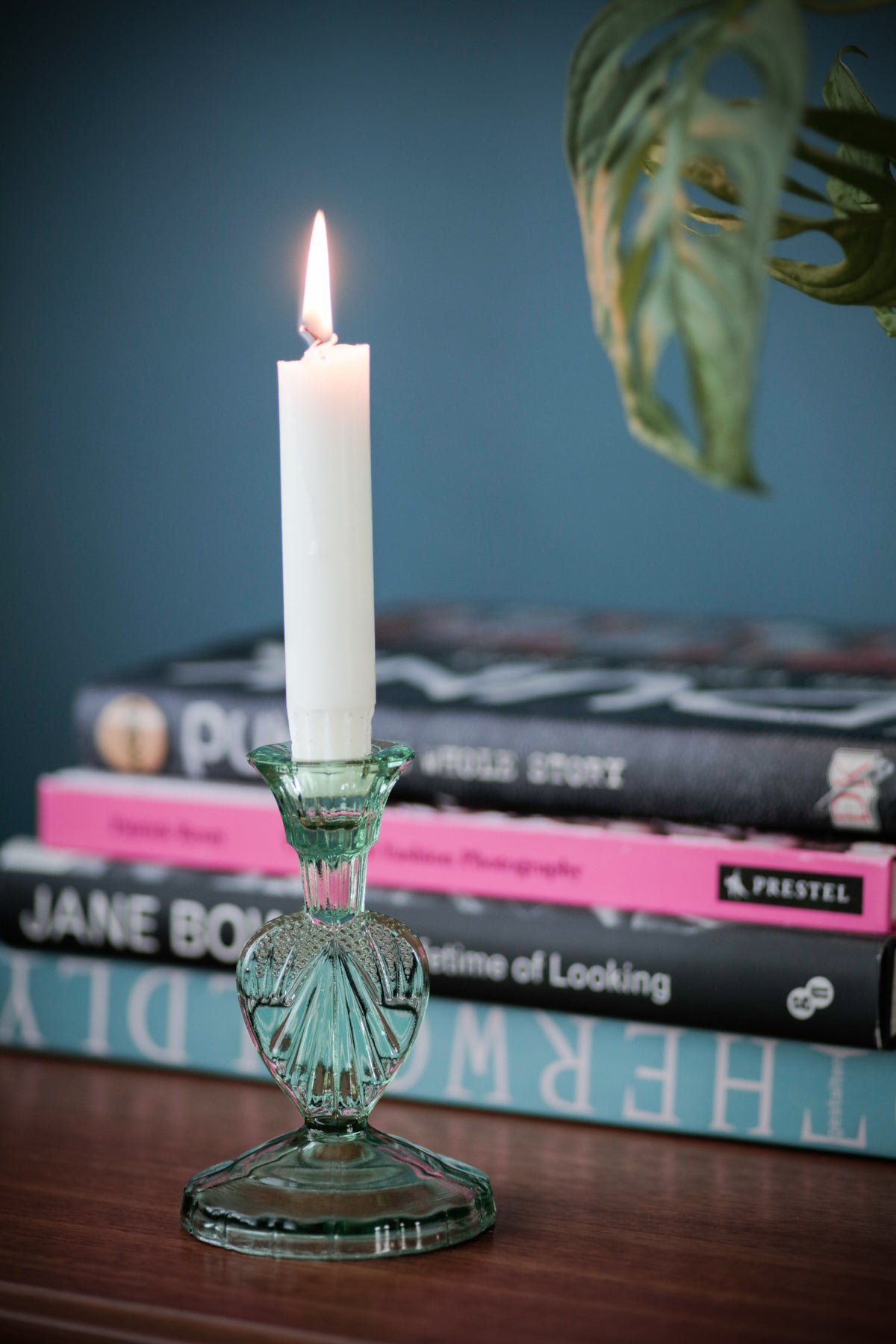 Vintage Art Deco Art Green Glass Candleholder Candlestick Bohemian Czech Uranium 1930s Samuel Reich Dressing