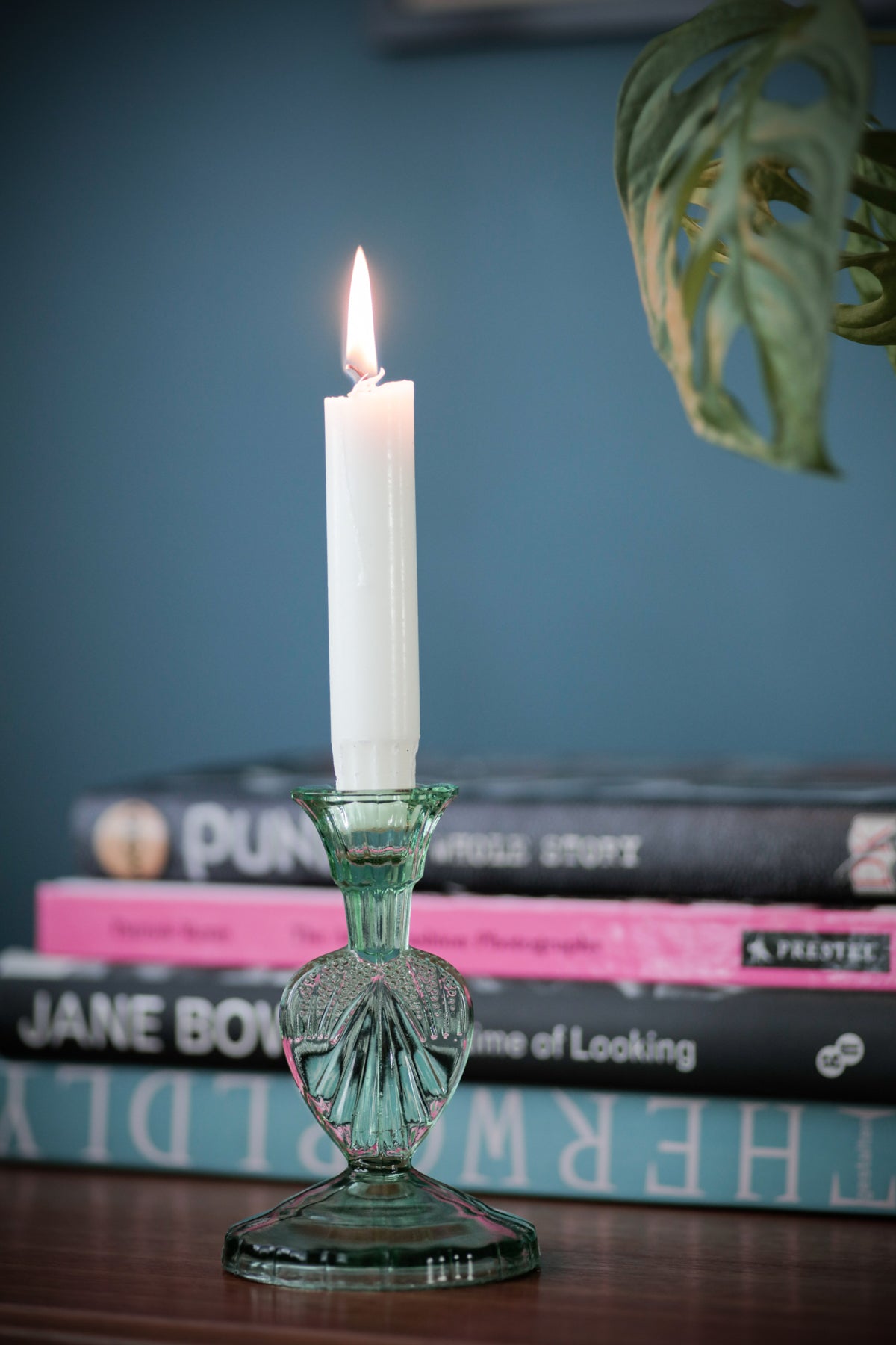 Vintage Art Deco Art Green Glass Candleholder Candlestick Bohemian Czech Uranium 1930s Samuel Reich Dressing