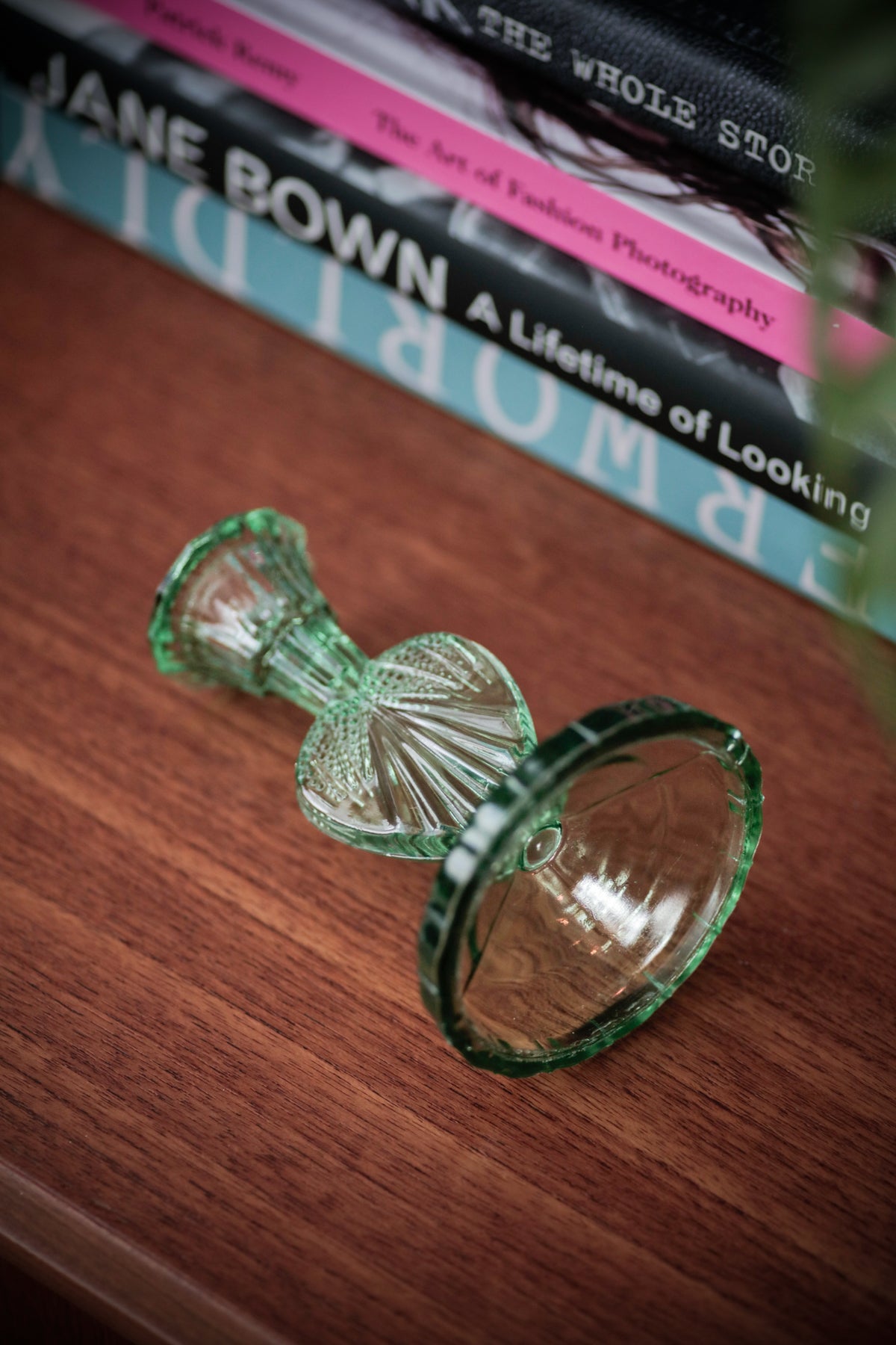 Vintage Art Deco Art Green Glass Candleholder Candlestick Bohemian Czech Uranium 1930s Samuel Reich Dressing