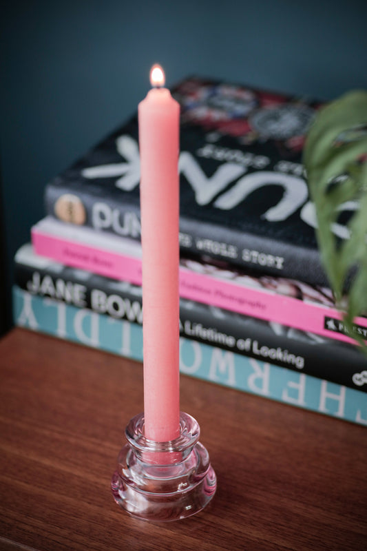Candle and Tea Light Holder Pink Glass Pre Loved