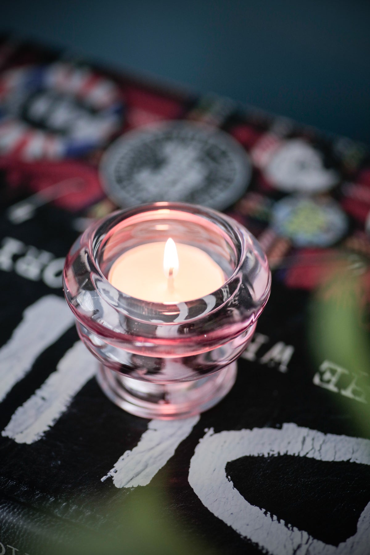 Candle and Tea Light Holder Pink Glass Pre Loved