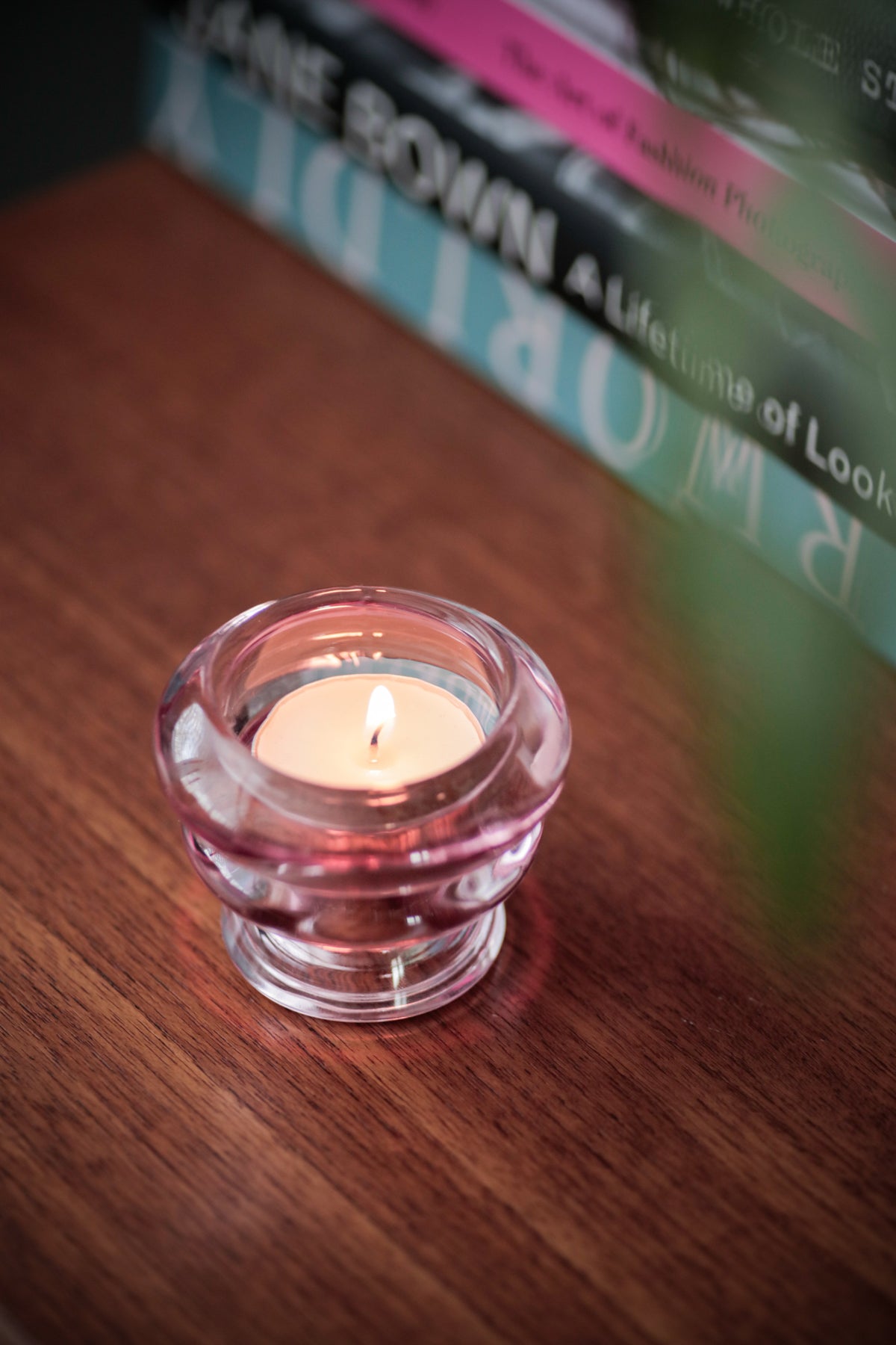 Candle and Tea Light Holder Pink Glass Pre Loved