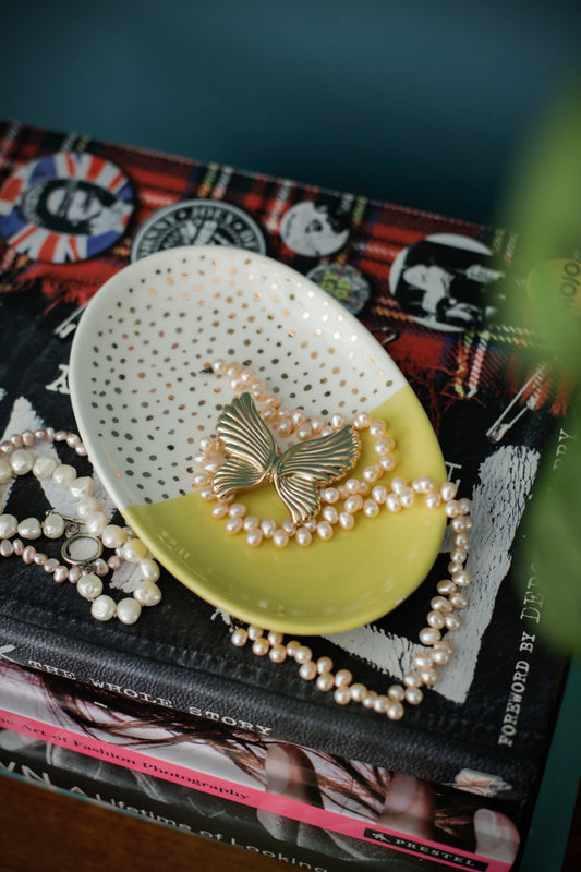 Pre-Loved Jewellery dish Yellow and gold dots