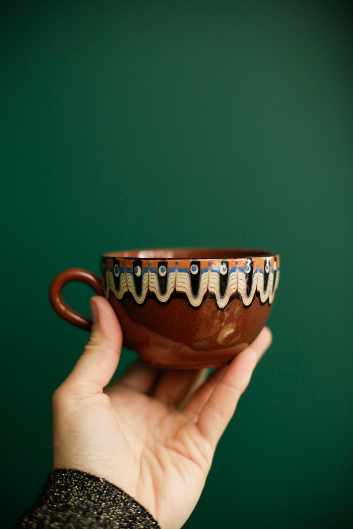 Bulgarian Troyan Pottery Tea Pot Cup Saucers Set Hand thrown Stoneware Vintage