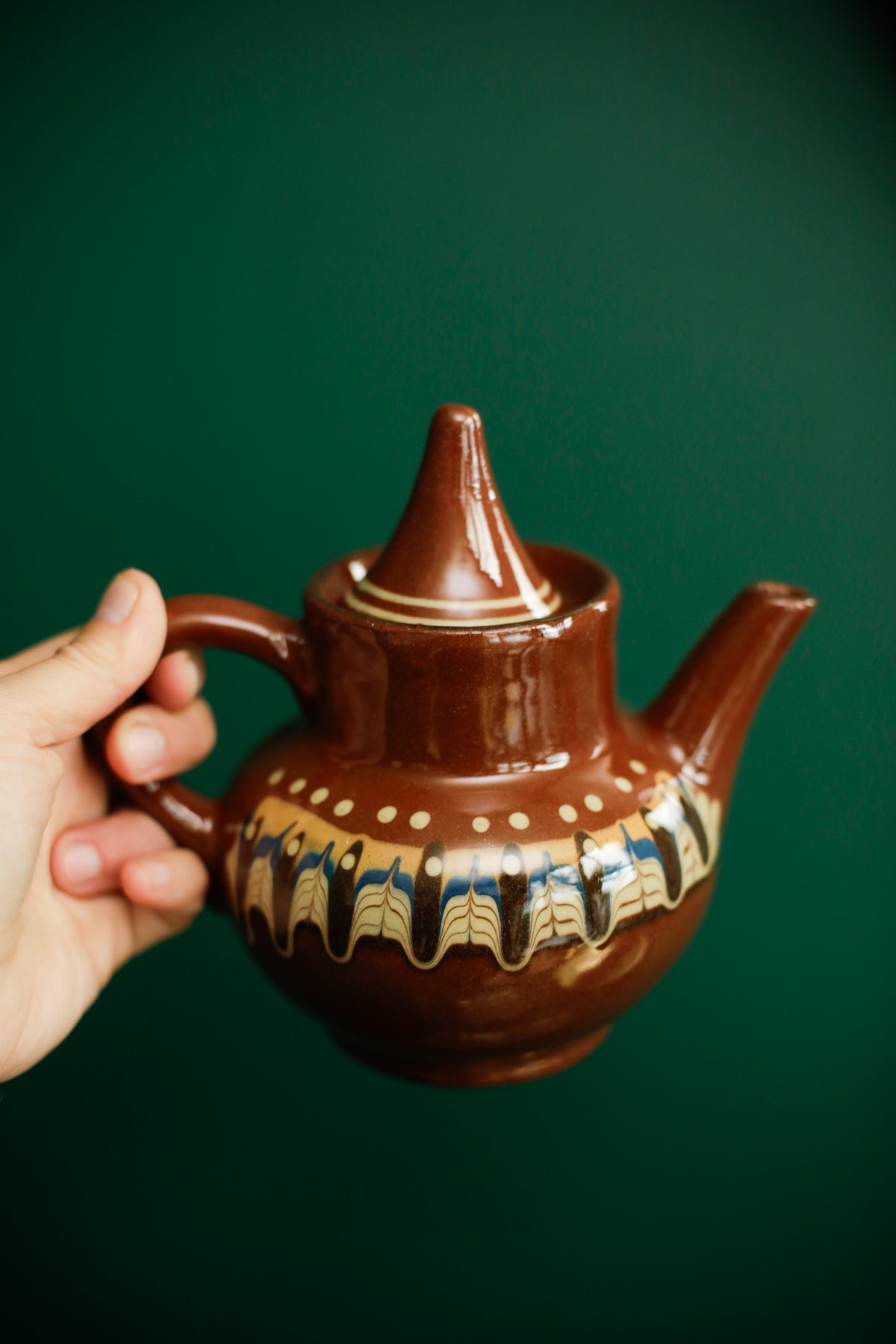Bulgarian Troyan Pottery Tea Pot Cup Saucers Set Hand thrown Stoneware Vintage