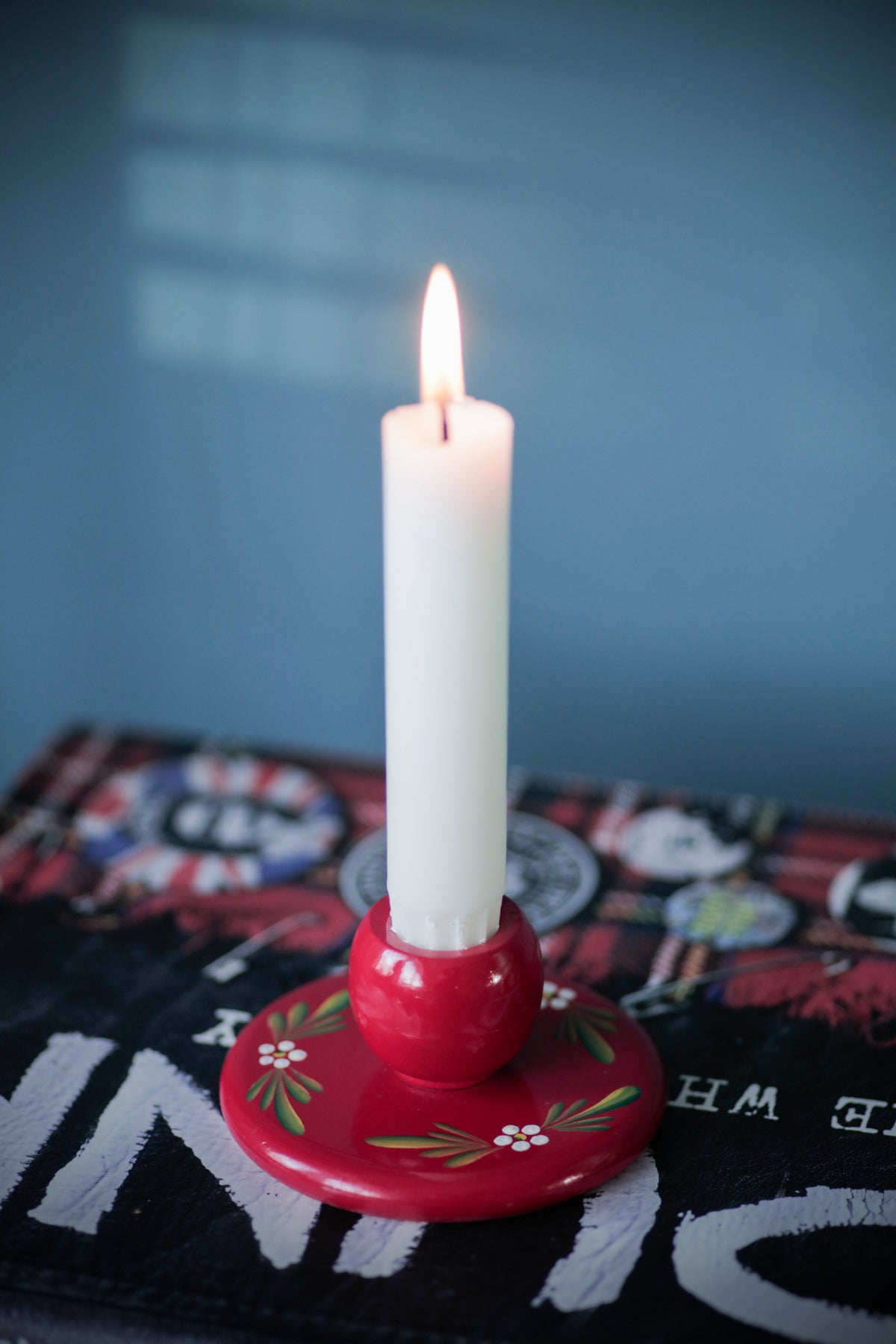 Swedish Folk Art Hand painted Candle Holder Vintage