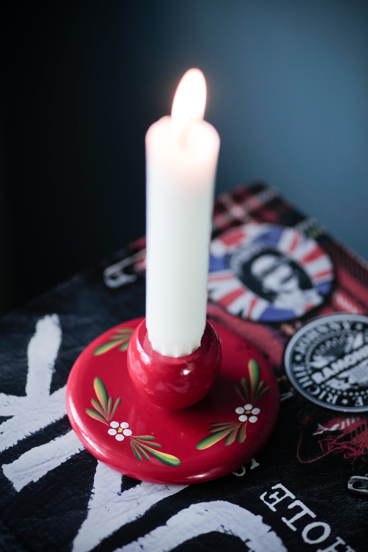 Swedish Folk Art Hand painted Candle Holder Vintage