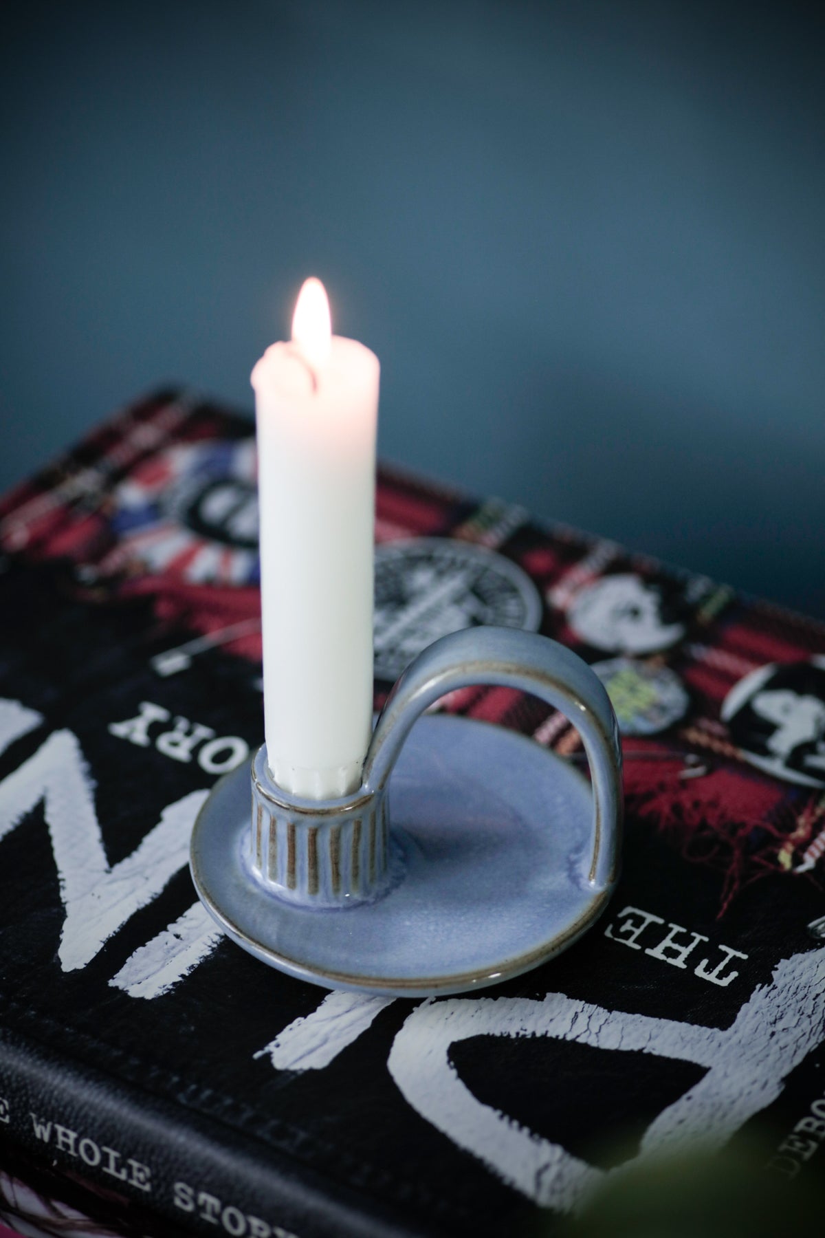 Rustic Pre-Loved Ceramic Blue Candle Holder wee willie winkie