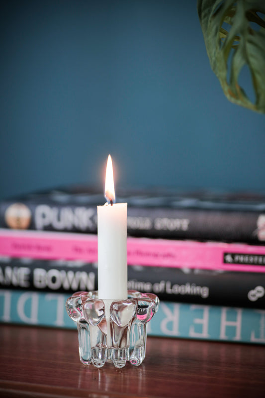 Vintage French Clear Glass Midcentury Candle Holder