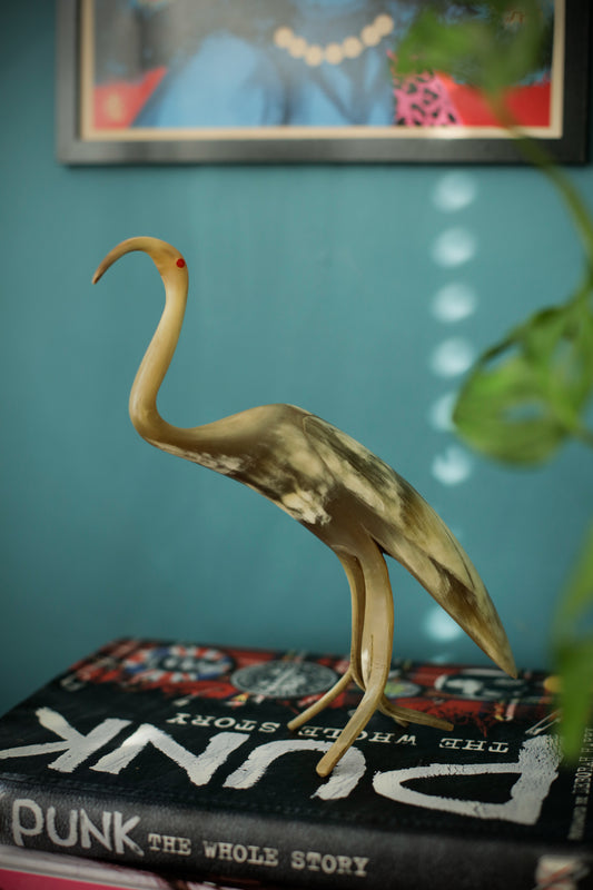 Vintage Bird Figurine Cow Horn Sculpture 70s