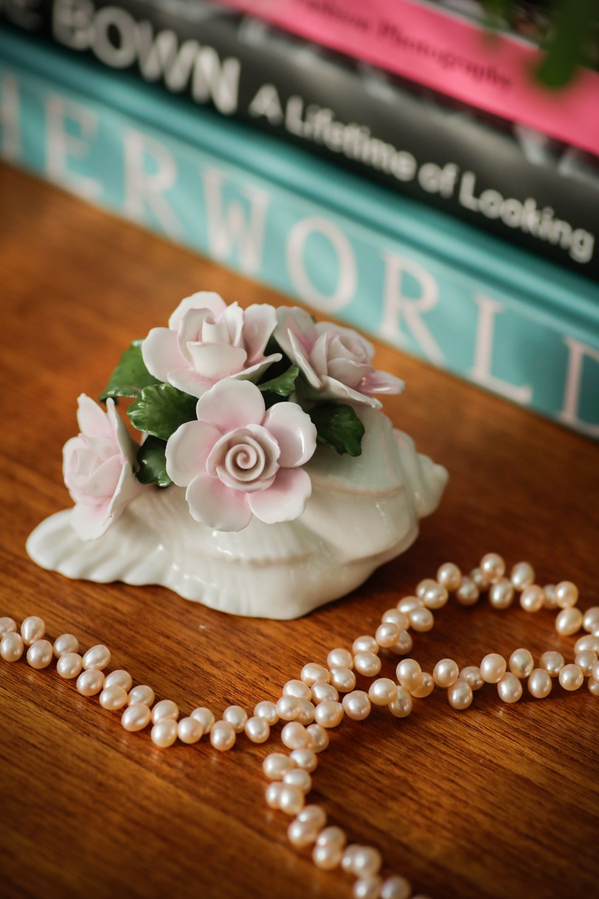 Vintage Aynsley England Finebone China May Pink Roses in a sea shell figurine sculpture