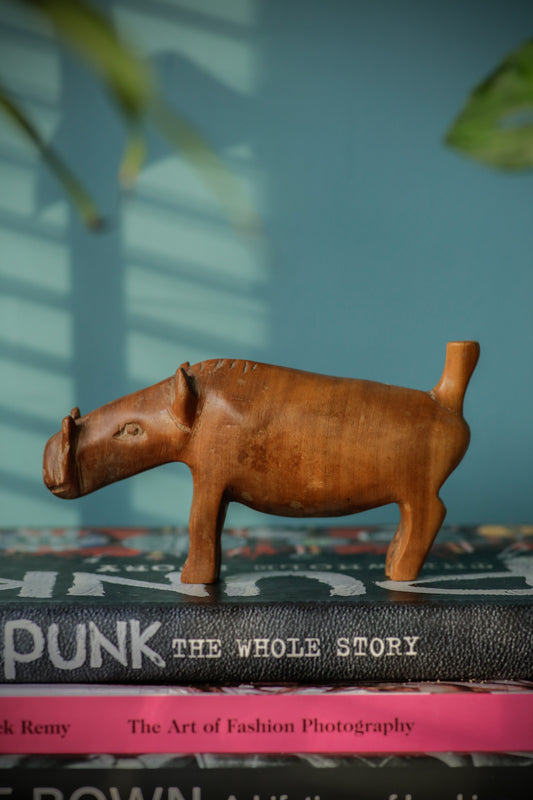 Vintage Wooden Sculpture Hippo Figurine Teak '60s