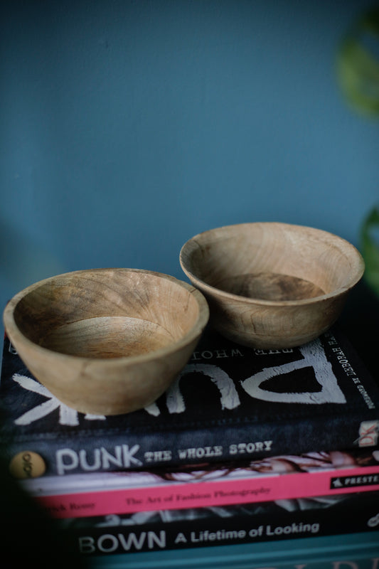 Vintage Set of 2 Mango Wood Rustic Decorative Bowls Handmade in India