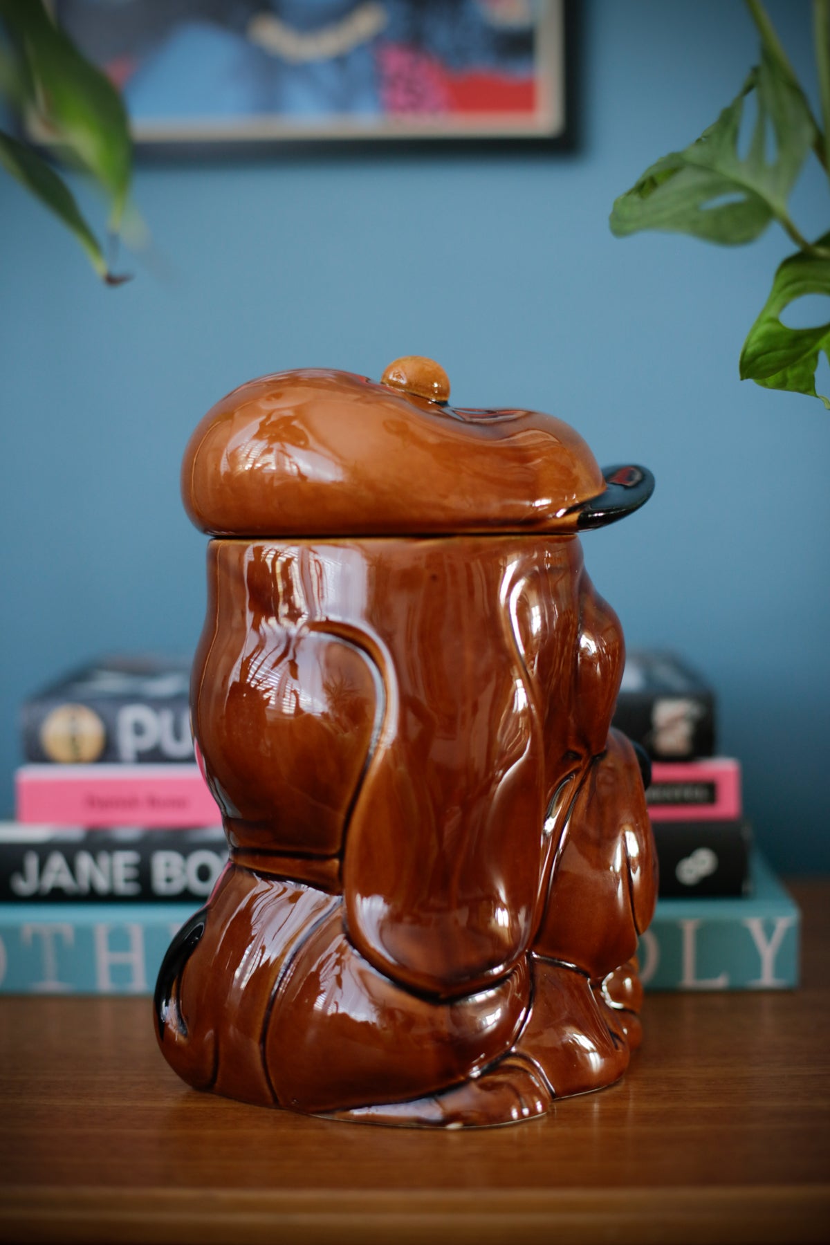 Vintage Price & Kensington Pottery Ceramic Droopy Dog Biscuits Cookies Container Jar Brown Glaze Made in England 70s