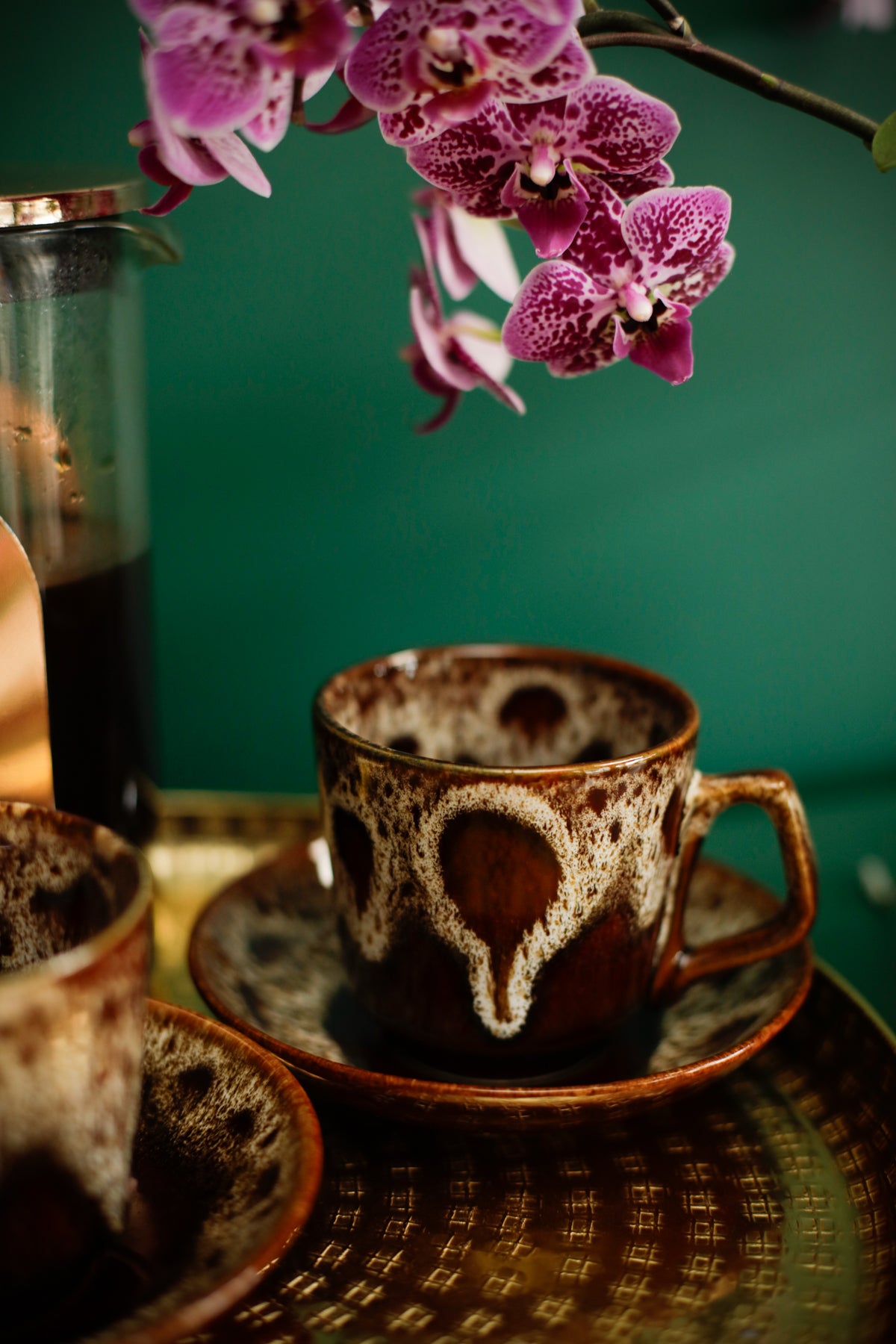70s Fosters Pottery Cornwall Brown Honeycomb Glaze Tea Coffee Hot chocolate Set