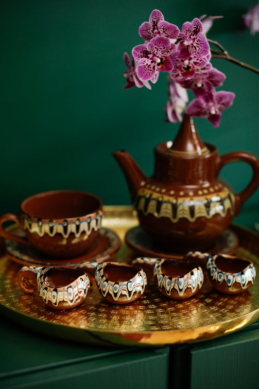 Bulgarian Troyan Espresso cups studio pottery redware vintage set of 4