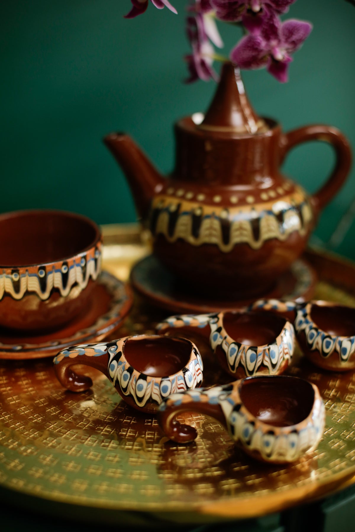 Bulgarian Troyan Espresso cups studio pottery redware vintage set of 4