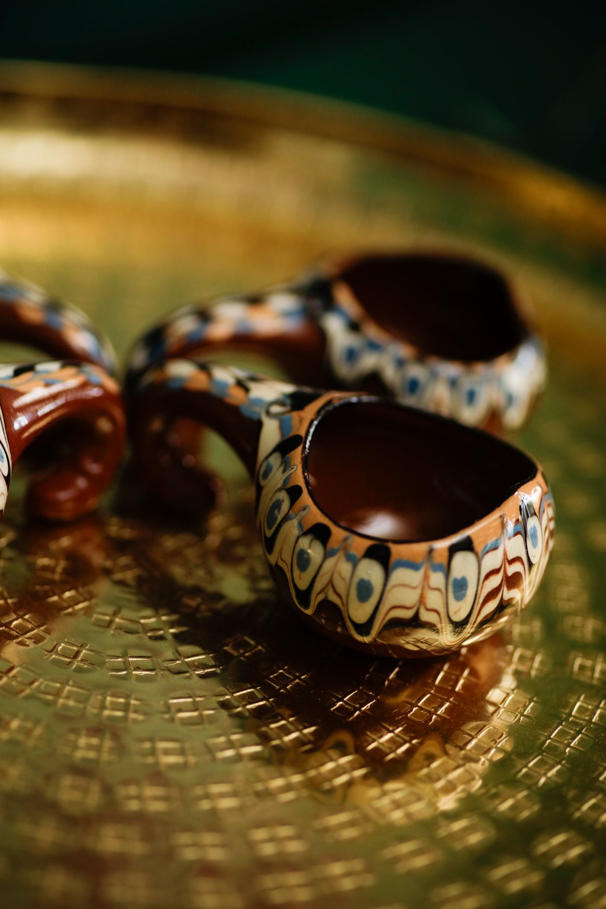 Bulgarian Troyan Espresso cups studio pottery redware vintage set of 4