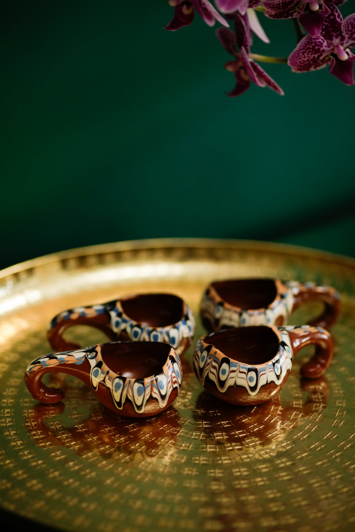 Bulgarian Troyan Espresso cups studio pottery redware vintage set of 4