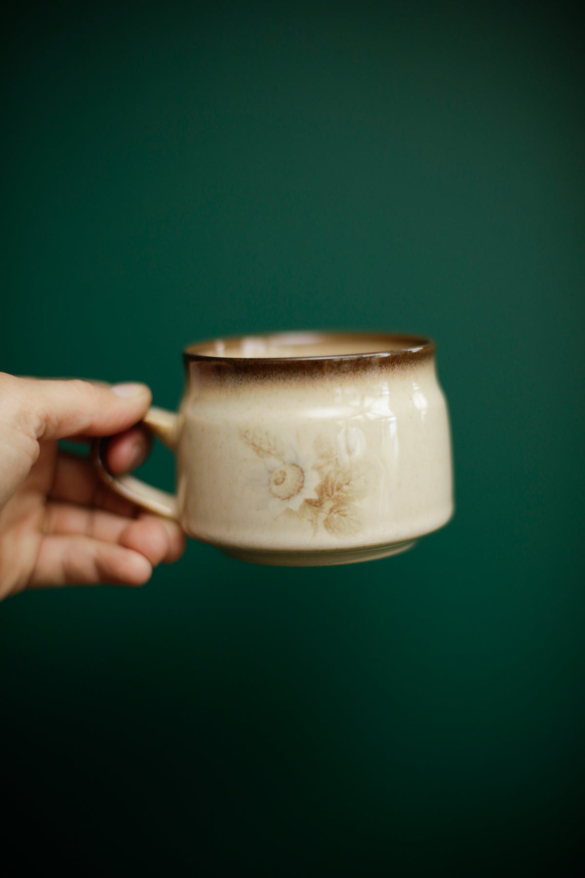 Denby Memories Images Cups and Saucers Floral Design Handcrafted Stoneware set of 3 cups and saucers